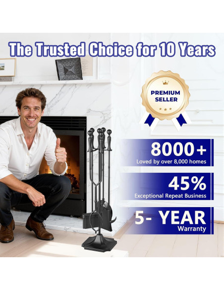 Juego de Herramientas para Chimenea AMAGABELI 5 Piezas Hierro Forjado