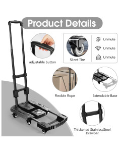 Carro de Mano Plegable Voipvvii 226.8 kg 6 Ruedas Giratorias 2