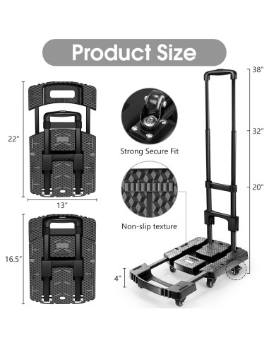 Carro de Mano Plegable Voipvvii 226.8 kg 6 Ruedas Giratorias