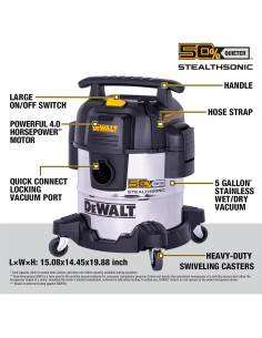 Aspiradora DEWALT Húmeda y Seca 5 Galones 4 HP Silenciosa 2
