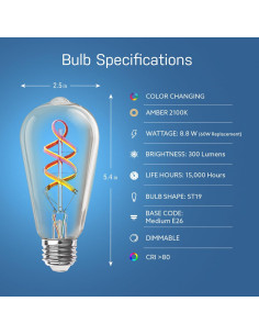Bombilla Inteligente ST21 Feit Electric 6W RGBW Regulable 3 Unidades 2