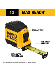 Cinta Métrica DEWALT Atomic 3,96 m con Freno de Dedo 2