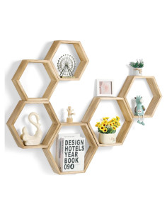 Estanterías Flotantes Hexagonales YBING - Juego de 6 Madera 7.92cm