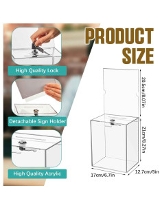 Caja de Donación Acrílica Sweetude 2 Piezas con Cerradura 21x17x12.7 cm 2