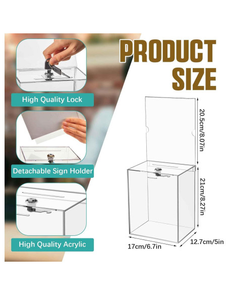 Caja de Donación Acrílica Sweetude 2 Piezas con Cerradura 21x17x12.7 cm