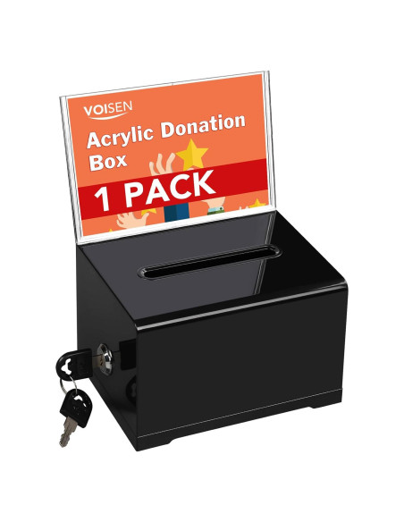 Caja de Donaciones Acrílica VOISEN con Cerradura 15.7x11.7 cm