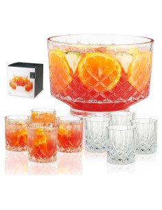 Juego de Tazón de Ponche Viski Admiral con 8 Vasos de Cristal