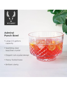 Juego de Tazón de Ponche Viski Admiral con 8 Vasos de Cristal 2