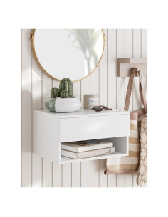 Mesita de Noche Flotante Aienvey Blanca con Cajón y Estante