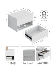 Mesita de Noche Flotante Aienvey Blanca con Cajón y Estante 2