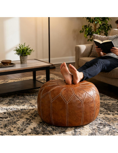 Pouf Ottoman de Cuero Sintético Thgonwid Marrón 50cm x 32cm
