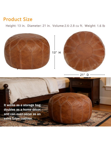 Pouf Ottoman de Cuero Sintético Thgonwid Marrón 50cm x 32cm