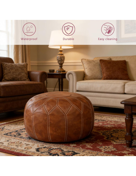 Pouf Ottoman de Cuero Sintético Thgonwid Marrón 50cm x 32cm