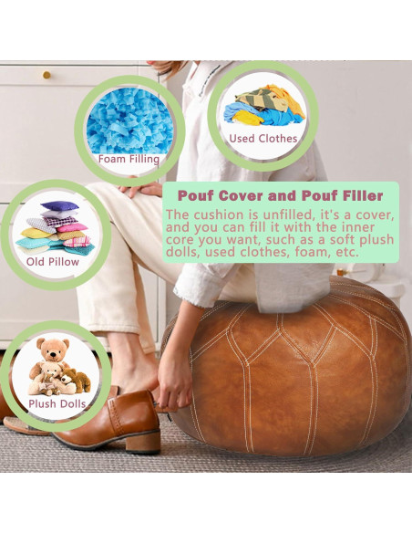 Pouf Ottoman de Cuero Sintético Thgonwid Marrón 50cm x 32cm