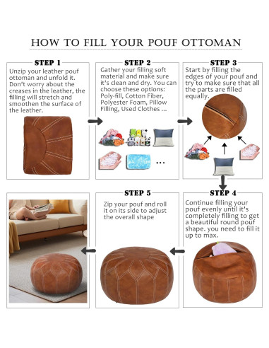 Pouf Ottoman de Cuero Sintético Thgonwid Marrón 50cm x 32cm