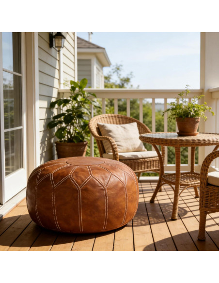 Pouf Ottoman de Cuero Sintético Thgonwid Marrón 50cm x 32cm