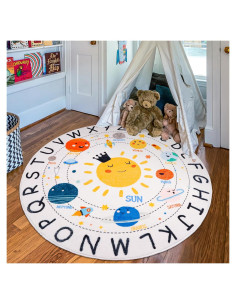 Alfombra Circular Educativa LTKOUGFAM 120cm Sistema Solar ABC
