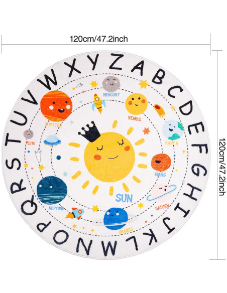 Alfombra Circular Educativa LTKOUGFAM 120cm Sistema Solar ABC