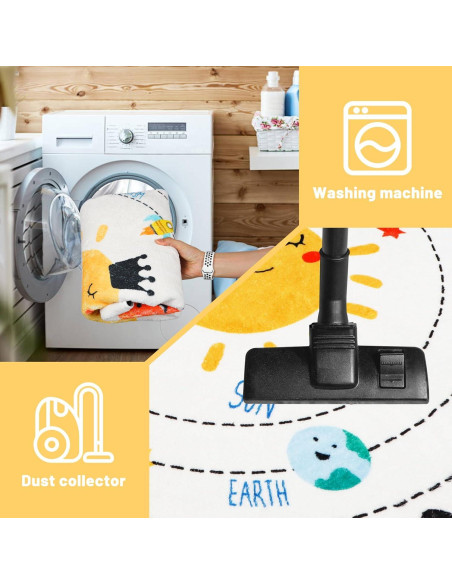 Alfombra Circular Educativa LTKOUGFAM 120cm Sistema Solar ABC