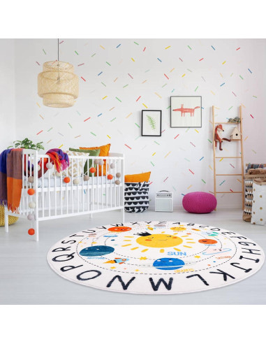 Alfombra Circular Educativa LTKOUGFAM 120cm Sistema Solar ABC