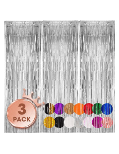 Paquete de 3 Cortinas de Flecos de Papel de Aluminio 1.01x2.5m