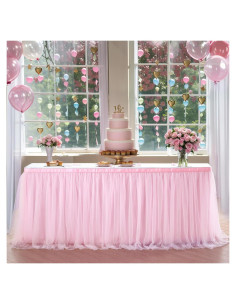 Falda de mesa de tul rosa Suppromo 6FT para baby shower