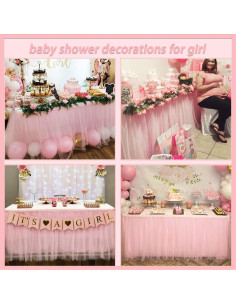 Falda de mesa de tul rosa Suppromo 6FT para baby shower 2