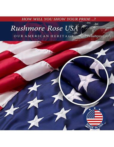 Bandera Americana 3x5 Hecha en EE. UU. Rushmore Rose FMAA