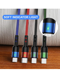 Cable de Carga Múltiple USAMS 4 en 1 1.2m Nylon Trenzado 2