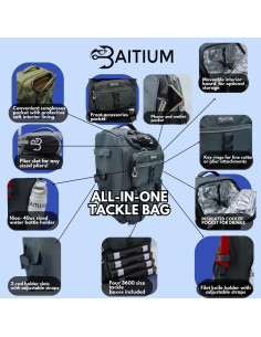 Mochila de Pesca Baitium 40L con Soportes y Nevera Verde 2