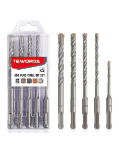 Juego de Brocas de Martillo Rotatorio TEWORDA 5 Piezas SDS Plus