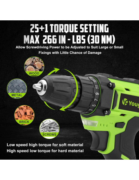 Taladro Inalámbrico Yougfin 20V con 34 Accesorios Taladro Inalámbrico Yougfin 20V con 34 Accesorios