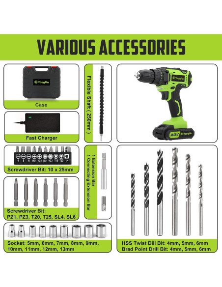 Taladro Inalámbrico Yougfin 20V con 34 Accesorios Taladro Inalámbrico Yougfin 20V con 34 Accesorios