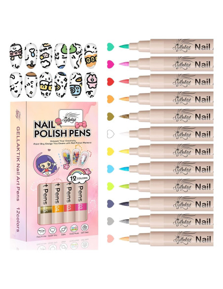 Juego de 12 Bolígrafos de Arte para Uñas GELLATIK 3D