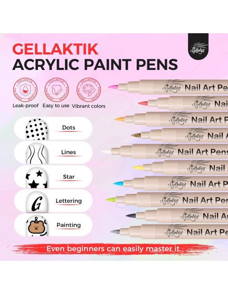 Juego de 12 Bolígrafos de Arte para Uñas GELLATIK 3D