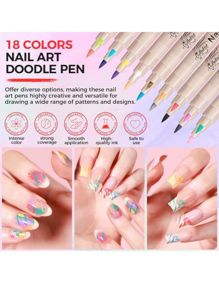 Juego de 12 Bolígrafos de Arte para Uñas GELLATIK 3D