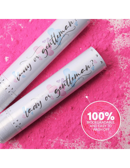 Cañones de Confeti Rosa PrimePure - Revelación de Género 2 Paquete