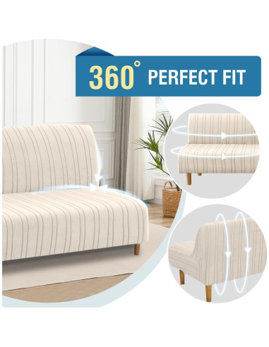 Funda de Futón H.VERSAILTEX Elástica Rayas Modernas Natural