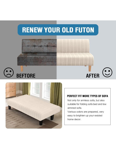 Funda de Futón H.VERSAILTEX Elástica Rayas Modernas Natural