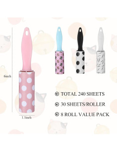 8 Rodillos Quitapelusas Mini Maahongh para Viaje Extra Adhesivos 2