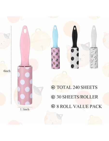 8 Rodillos Quitapelusas Mini Maahongh para Viaje Extra Adhesivos