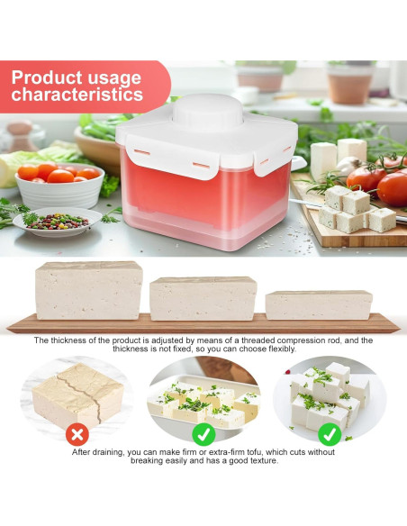 Prensa de Tofu Muimnvi Roja, Drenaje Rápido y Ajuste de Dureza