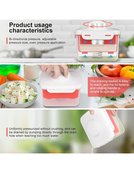 Prensa de Tofu Muimnvi Roja, Drenaje Rápido y Ajuste de Dureza