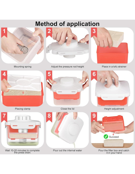 Prensa de Tofu Muimnvi Roja, Drenaje Rápido y Ajuste de Dureza