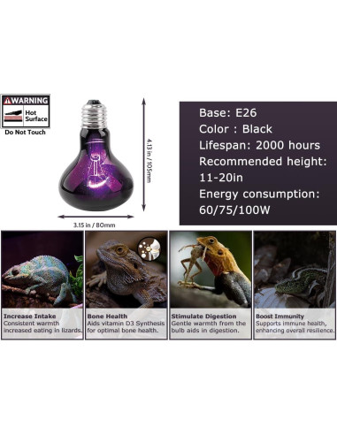 Bombilla Nocturna UVA 60W HARTOMPET para Reptiles - Paquete de 2