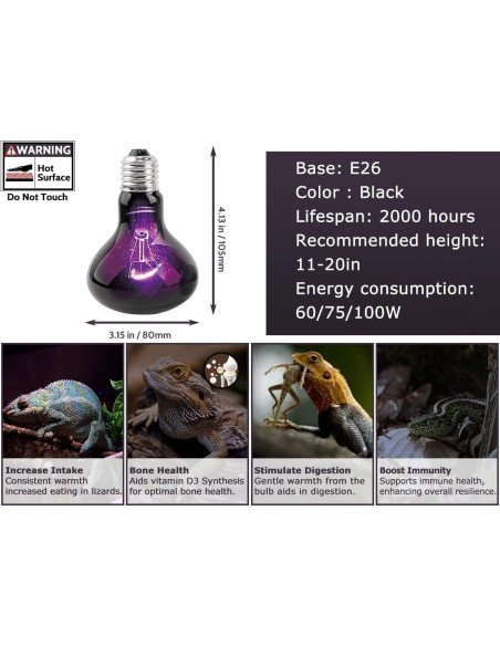 Bombilla Nocturna UVA 60W HARTOMPET para Reptiles - Paquete de 2