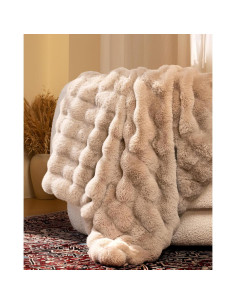 Manta de Lanzar Blunique Piel Sintética 127x152 cm Marrón Claro 2