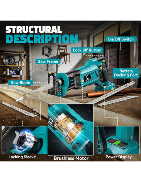 Sierra Recíproca Inalámbrica Cerycose para Makita 18V