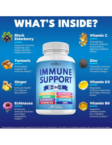 Suplemento Inmunológico Nueva Era 60 Cápsulas 8 en 1 Vitamina C D Zinc