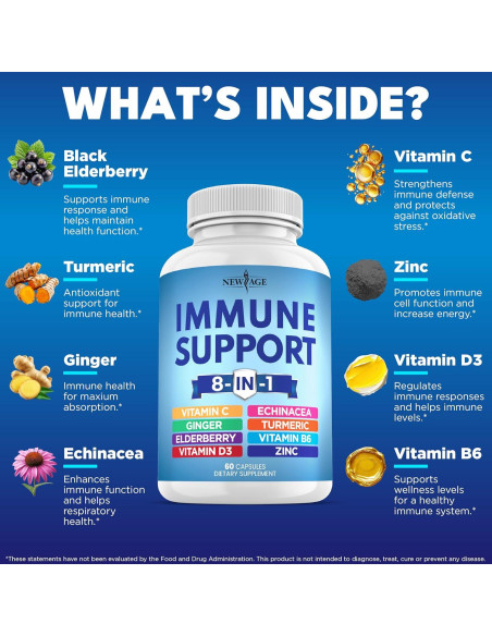 Suplemento Inmunológico Nueva Era 60 Cápsulas 8 en 1 Vitamina C D Zinc